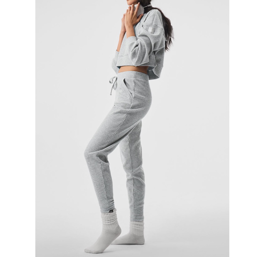Alo Heather Grey Sweatsuit - Muse Sweatpant & Hoodie, Size Small